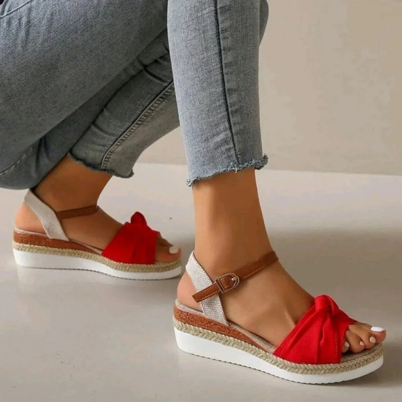 Summer Fashion Comfortable Chunky Heels Wedge Sandals With Knot Design - Picture 5 of 6